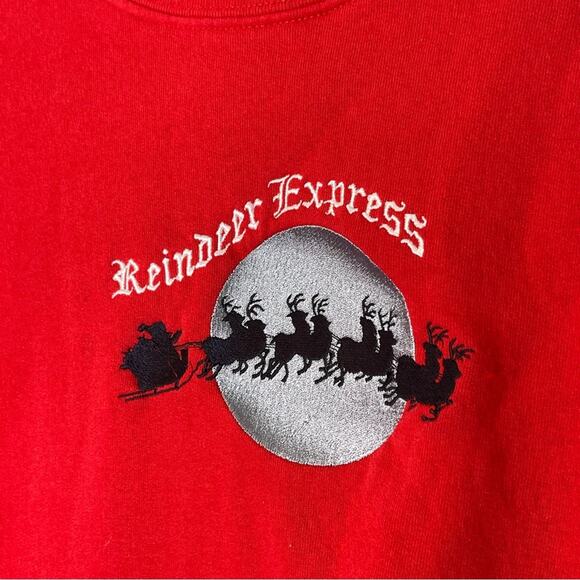 GINNIS GIRL Red and Black Reindeer Express Embroidered Pullover Sweatshirt Large - Picture 2 of 8